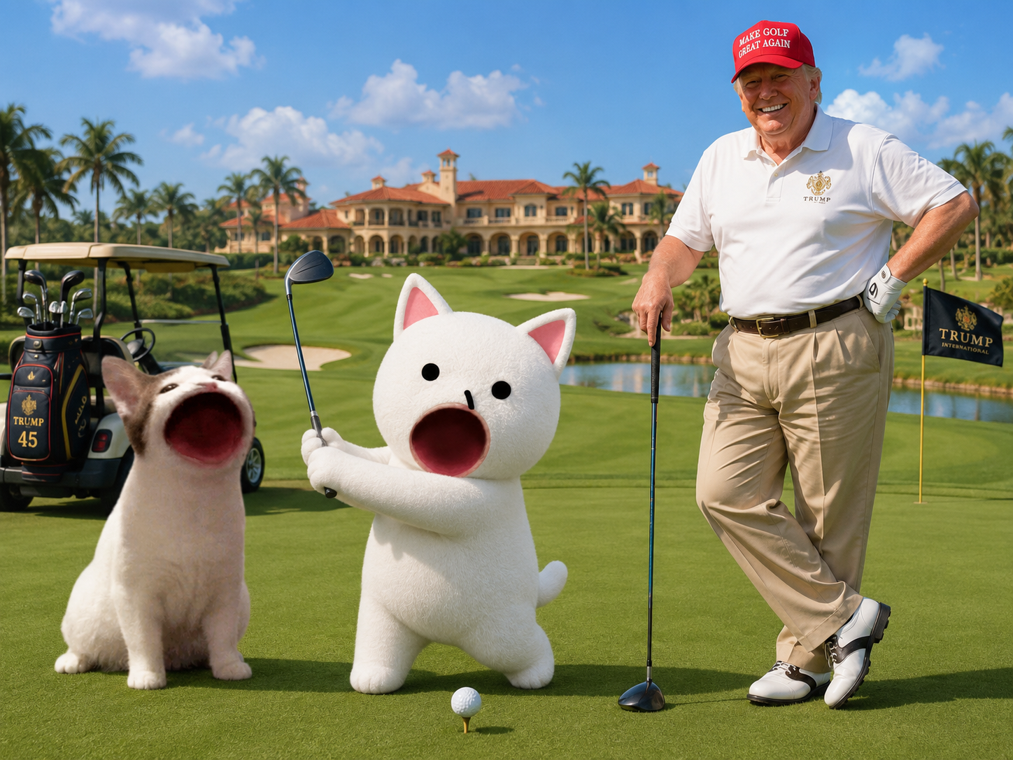 POPMAN playing golf at a luxury resort