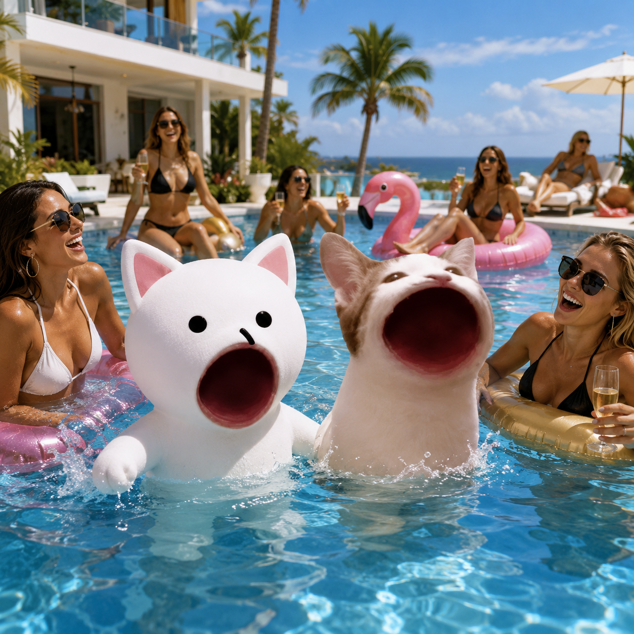 POPMAN and POPMOG partying in a luxury pool